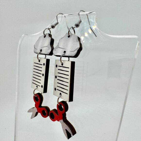 Rock Paper Scissors Earrings - Teacher Earrings - Game Earr - Picture 2 of 8